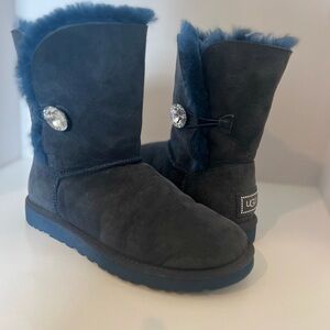 Women's Ugg Bailey Button Bling Boot Navy Blue Sz 8